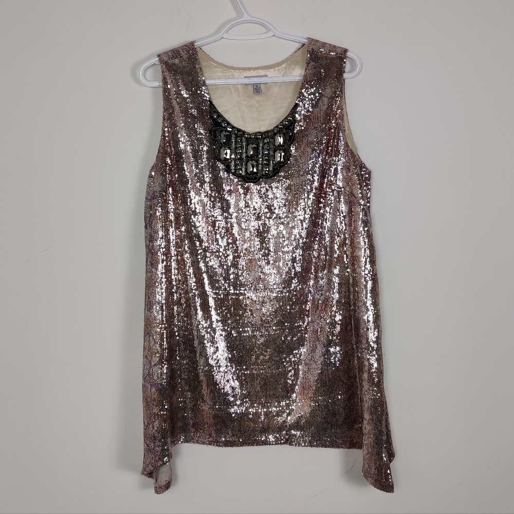 Elegant Sequined Tank Top with Intricate Bead Detailing - Linea Domani, Size XL